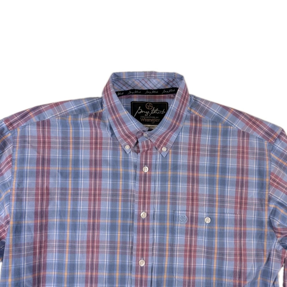 Wrangler George Straight Men's Large Blue Plaid Long Sleeve Cowboy Cut Western